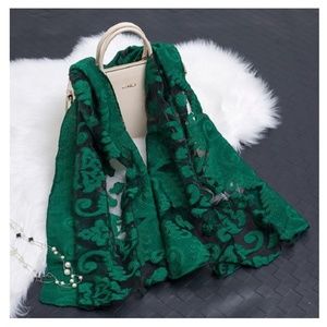 Silk Green Cut Flower Scarf Scarves